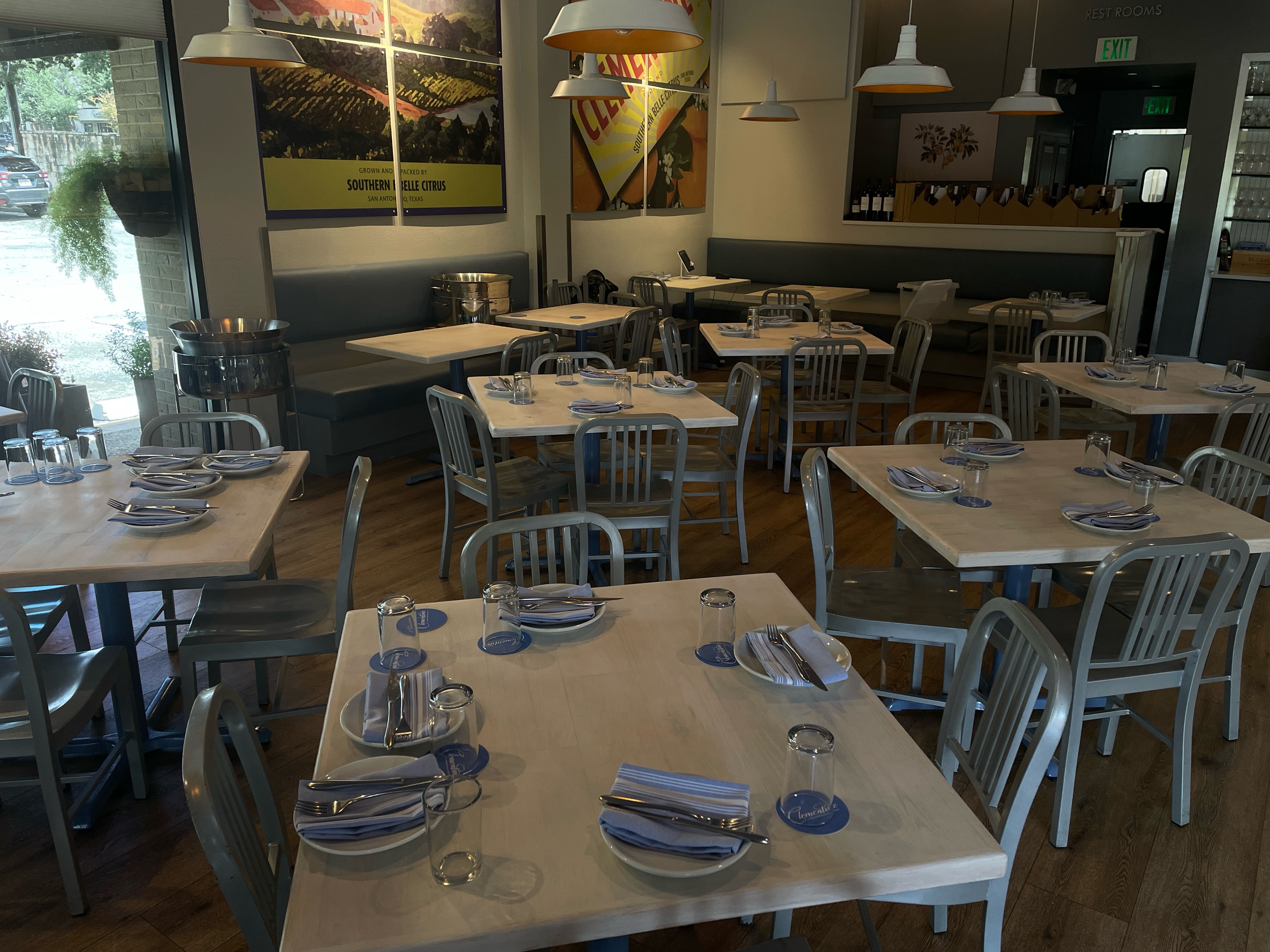 Refinished dining tables in the Clementine dining room in San Antonio